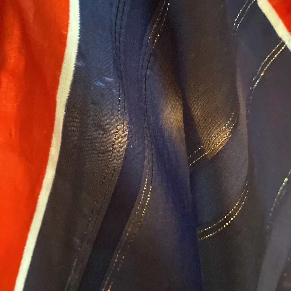 Vintage Marc Aurel Roma red white blue square 31.5 x 31.5 metallic thread scarf